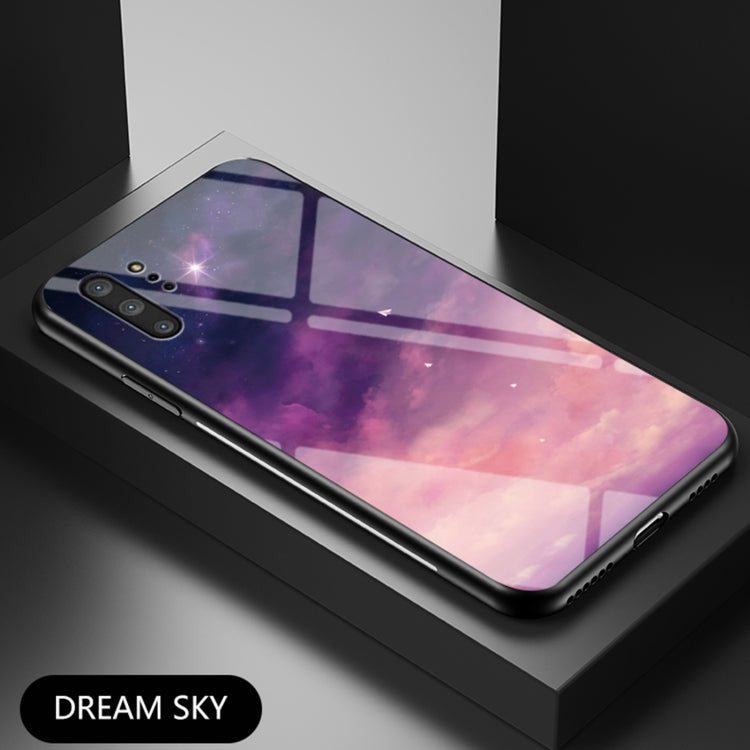 For Samsung Galaxy Note10+ Starry Sky Painted Tempered Glass TPU Shockproof Protective Case