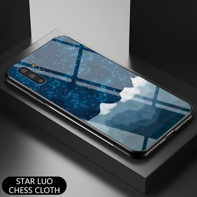 For Samsung Galaxy Note10+ Starry Sky Painted Tempered Glass TPU Shockproof Protective Case