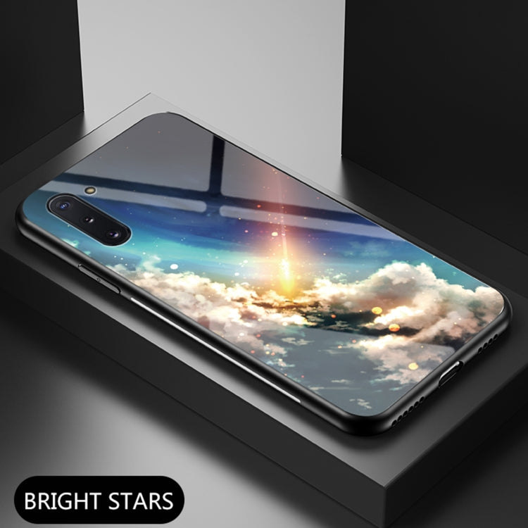 For Samsung Galaxy Note10 Starry Sky Painted Tempered Glass TPU Shockproof Protective Case