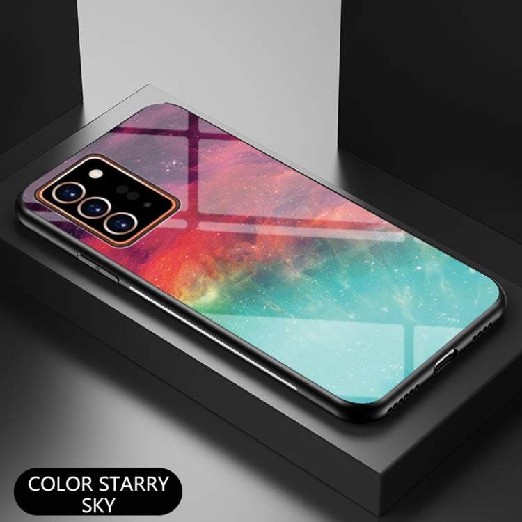 For Samsung Galaxy Note20 Ultra Starry Sky Painted Tempered Glass TPU Shockproof Protective Case