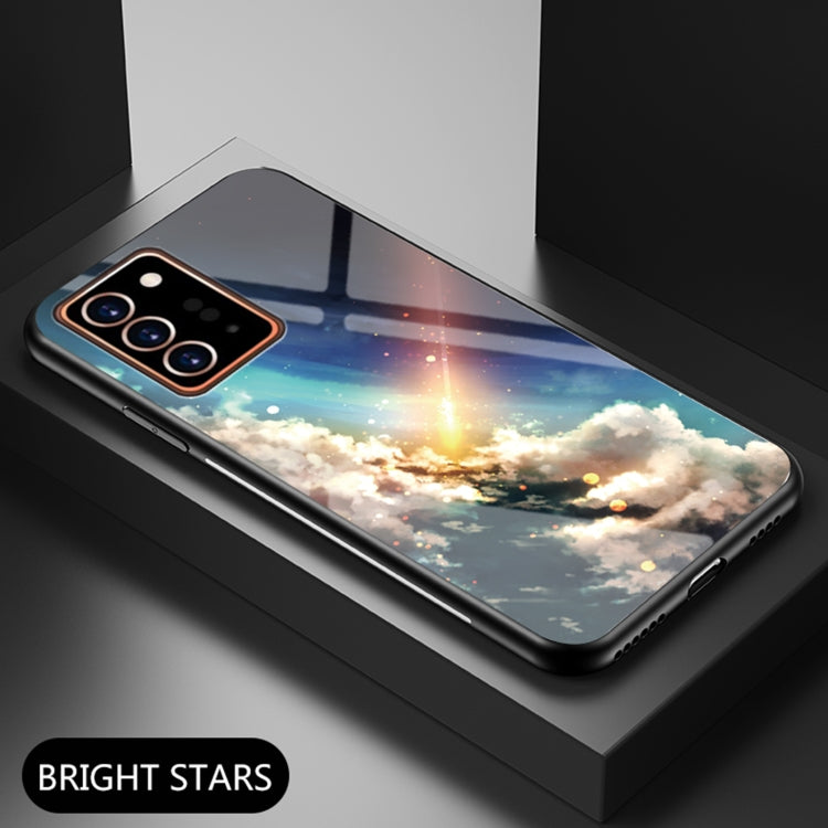 For Samsung Galaxy Note20 Ultra Starry Sky Painted Tempered Glass TPU Shockproof Protective Case