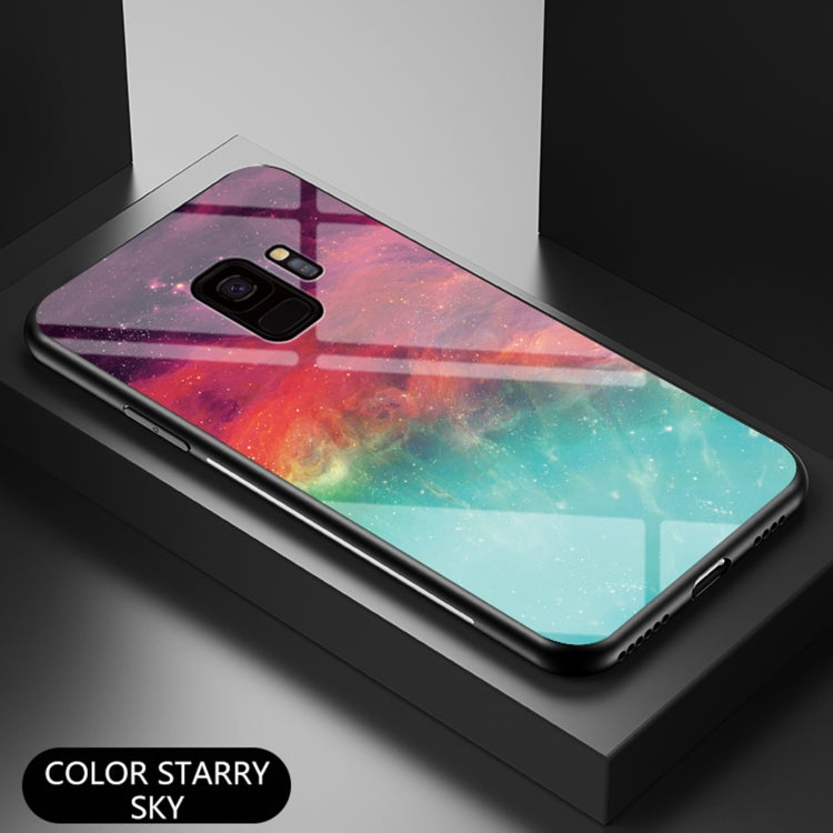 For Samsung Galaxy S9 Starry Sky Painted Tempered Glass TPU Shockproof Protective Case
