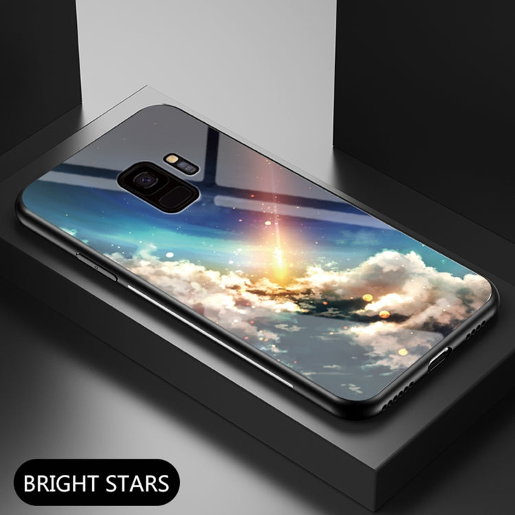 For Samsung Galaxy S9 Starry Sky Painted Tempered Glass TPU Shockproof Protective Case
