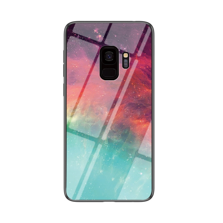 For Samsung Galaxy S9+ Starry Sky Painted Tempered Glass TPU Shockproof Protective Case