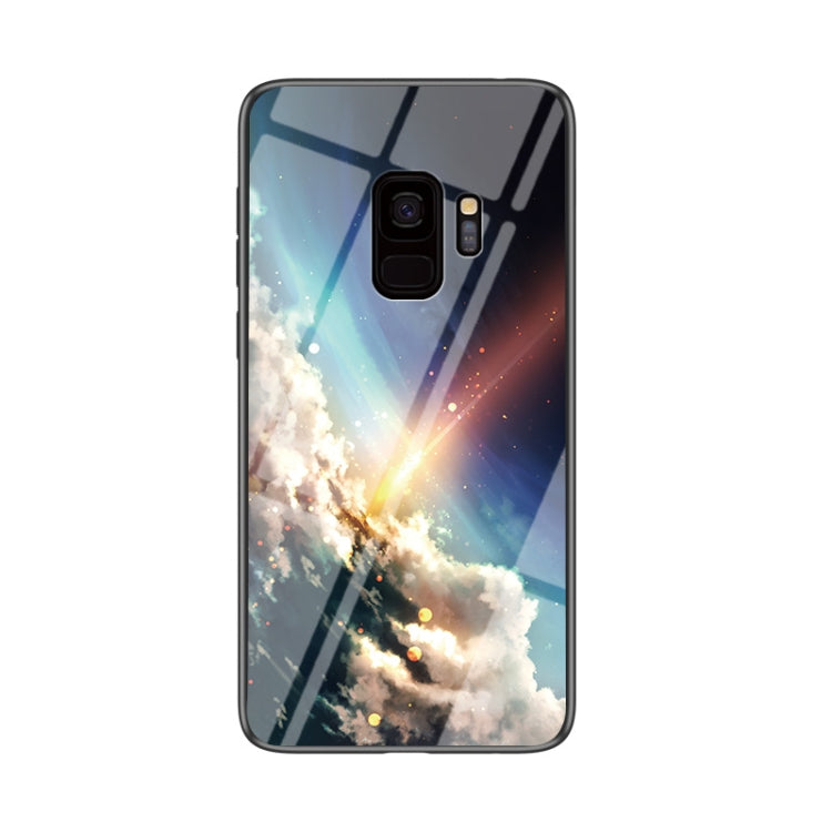 For Samsung Galaxy S9+ Starry Sky Painted Tempered Glass TPU Shockproof Protective Case
