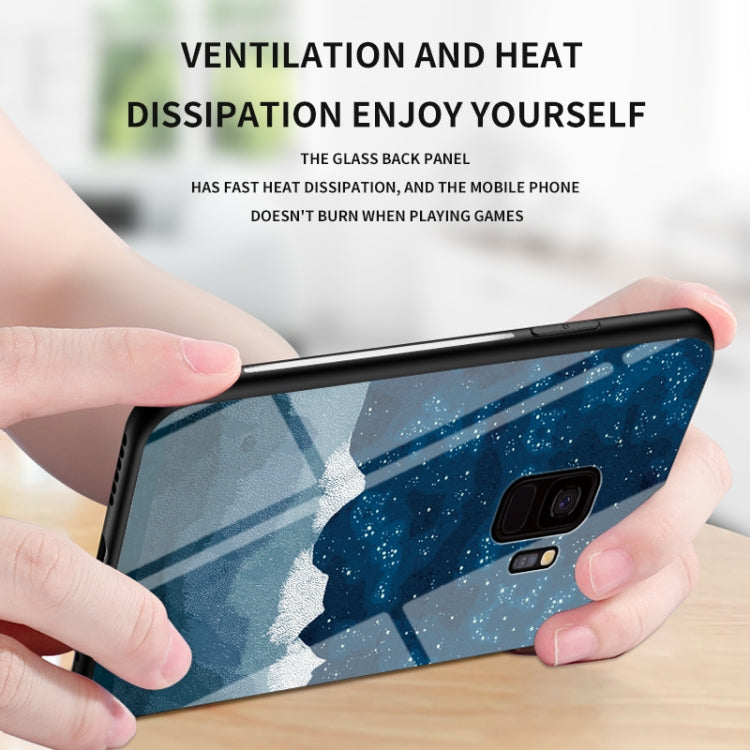 For Samsung Galaxy S9+ Starry Sky Painted Tempered Glass TPU Shockproof Protective Case