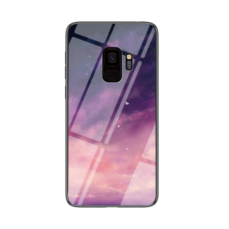 For Samsung Galaxy S9+ Starry Sky Painted Tempered Glass TPU Shockproof Protective Case
