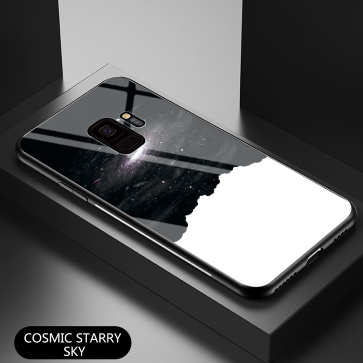 For Samsung Galaxy S9+ Starry Sky Painted Tempered Glass TPU Shockproof Protective Case