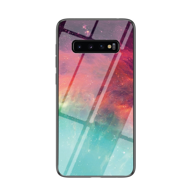 For Samsung Galaxy S10 Starry Sky Painted Tempered Glass TPU Shockproof Protective Case