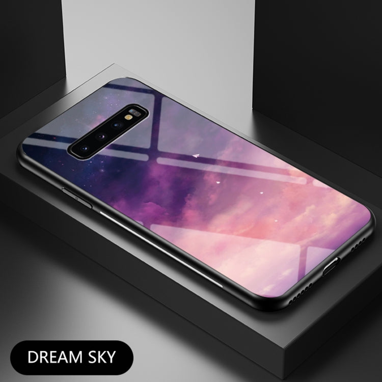 For Samsung Galaxy S10 Starry Sky Painted Tempered Glass TPU Shockproof Protective Case