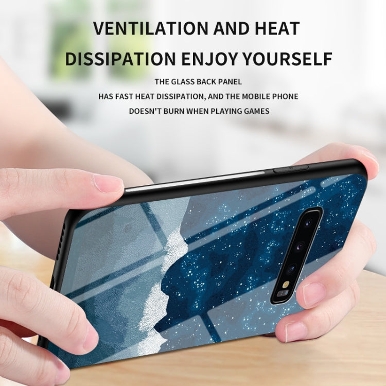 For Samsung Galaxy S10 Starry Sky Painted Tempered Glass TPU Shockproof Protective Case