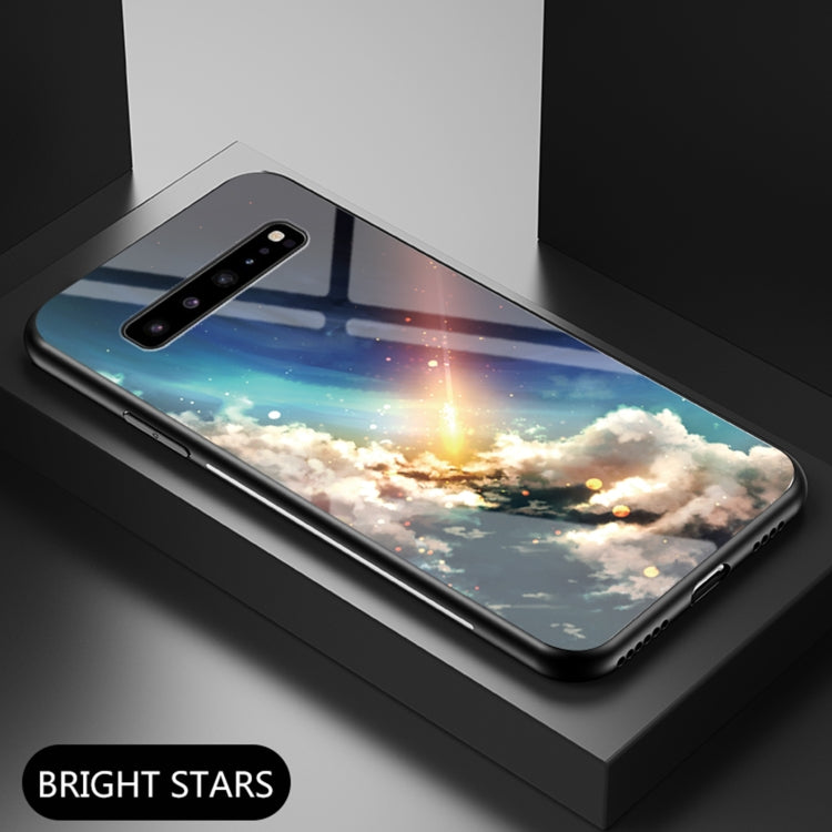 For Samsung Galaxy S10 5G Starry Sky Painted Tempered Glass TPU Shockproof Protective Case