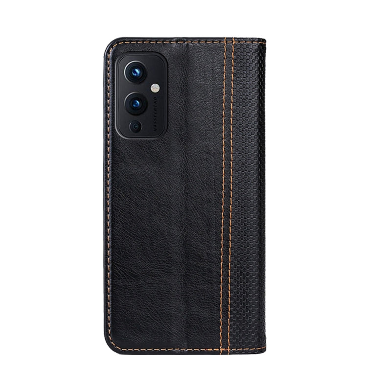 For OnePlus 9 Grid Texture Magnetic PU + TPU Horizontal Flip Leather Case with Holder & Card Slot