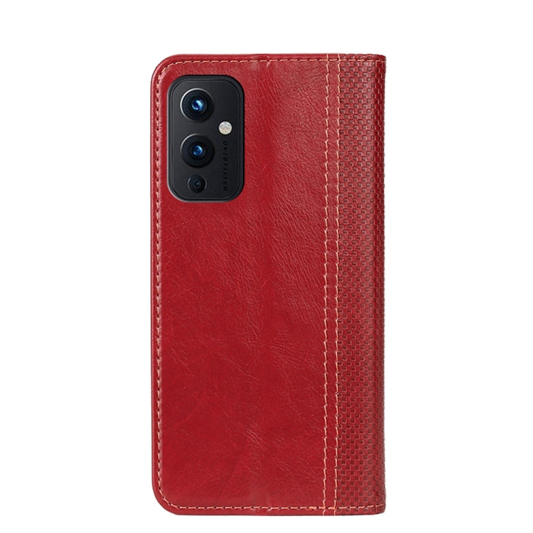 For OnePlus 9 Grid Texture Magnetic PU + TPU Horizontal Flip Leather Case with Holder & Card Slot