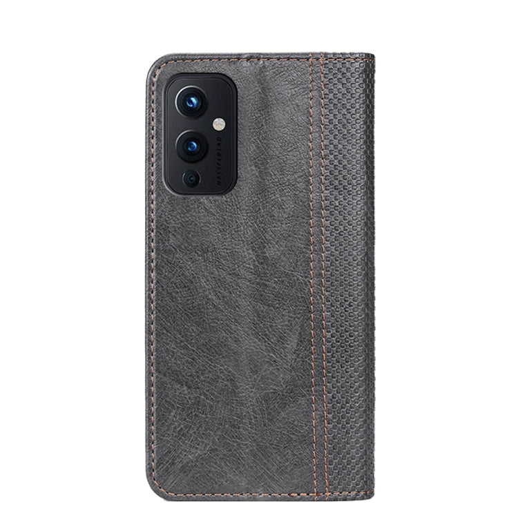 For OnePlus 9 Grid Texture Magnetic PU + TPU Horizontal Flip Leather Case with Holder & Card Slot