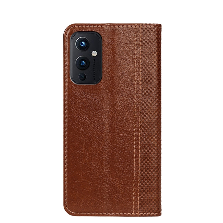For OnePlus 9 Grid Texture Magnetic PU + TPU Horizontal Flip Leather Case with Holder & Card Slot