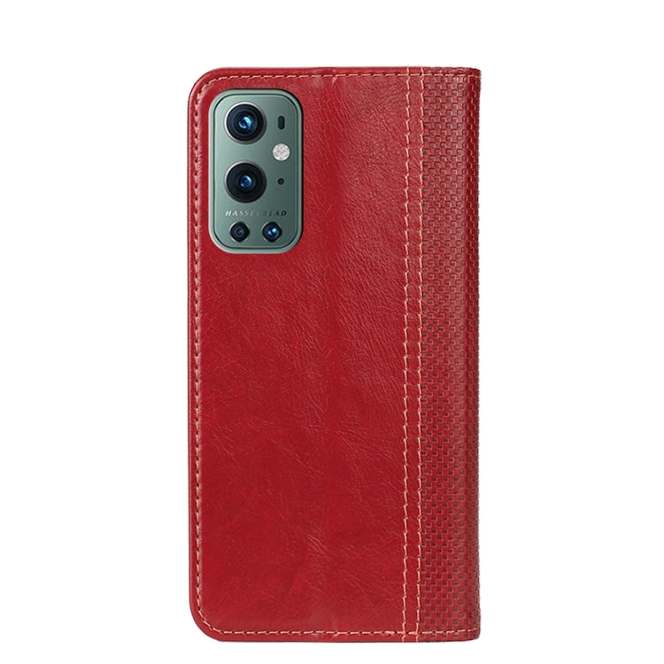 For OnePlus 9 Pro Grid Texture Magnetic PU + TPU Horizontal Flip Leather Case with Holder & Card Slot