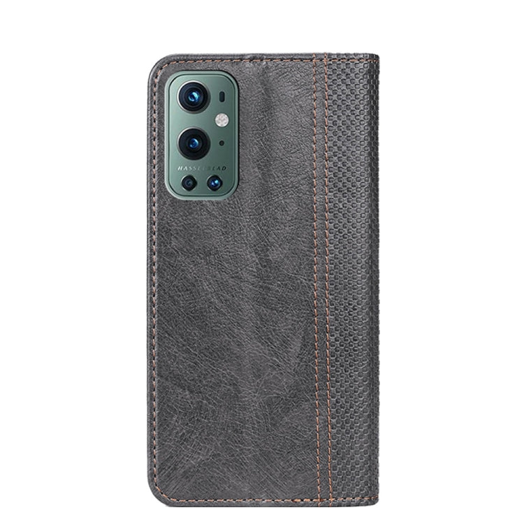 For OnePlus 9 Pro Grid Texture Magnetic PU + TPU Horizontal Flip Leather Case with Holder & Card Slot