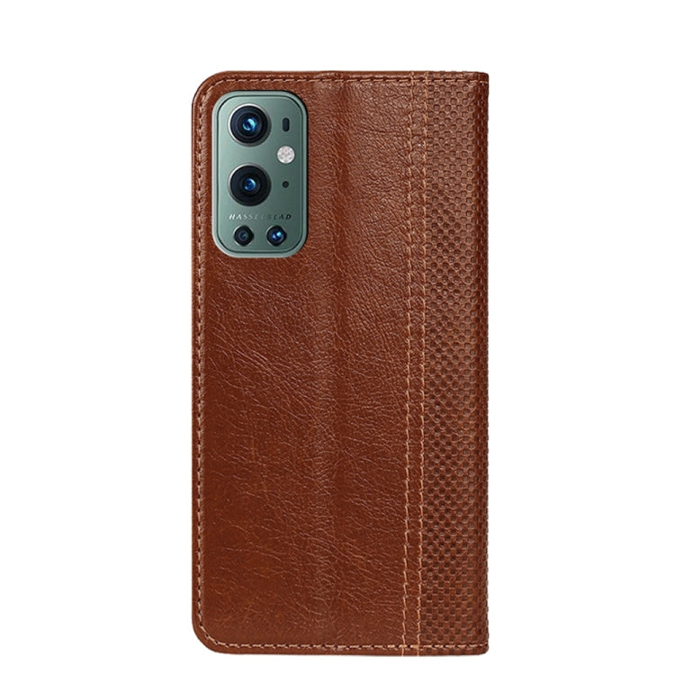 For OnePlus 9 Pro Grid Texture Magnetic PU + TPU Horizontal Flip Leather Case with Holder & Card Slot