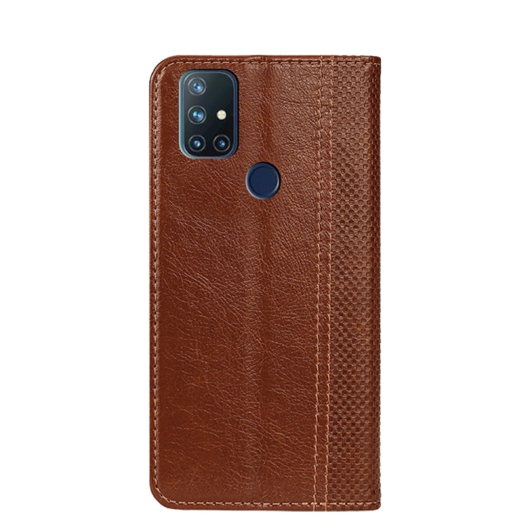 For OnePlus Nord N10 5G Grid Texture Magnetic PU + TPU Horizontal Flip Leather Case with Holder & Card Slot