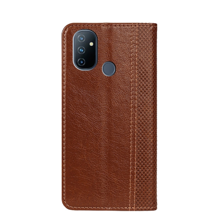 For OnePlus Nord N100 Grid Texture Magnetic PU + TPU Horizontal Flip Leather Case with Holder & Card Slot