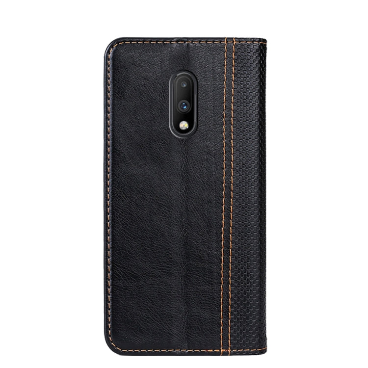 For OnePlus 7 Grid Texture Magnetic PU + TPU Horizontal Flip Leather Case with Holder & Card Slot