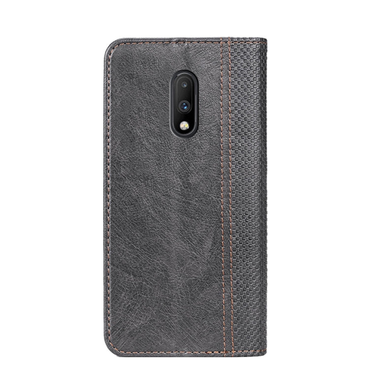 For OnePlus 7 Grid Texture Magnetic PU + TPU Horizontal Flip Leather Case with Holder & Card Slot
