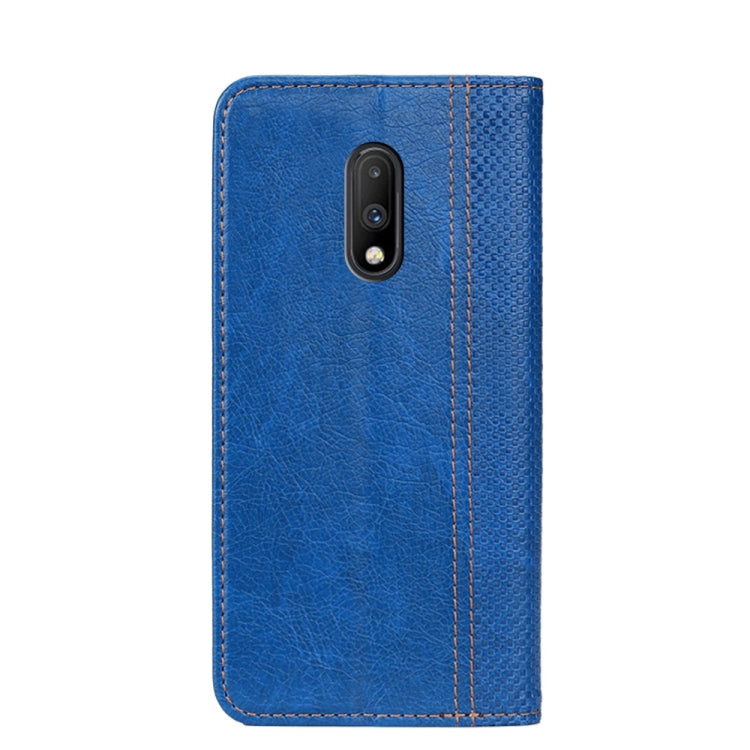 For OnePlus 7 Grid Texture Magnetic PU + TPU Horizontal Flip Leather Case with Holder & Card Slot