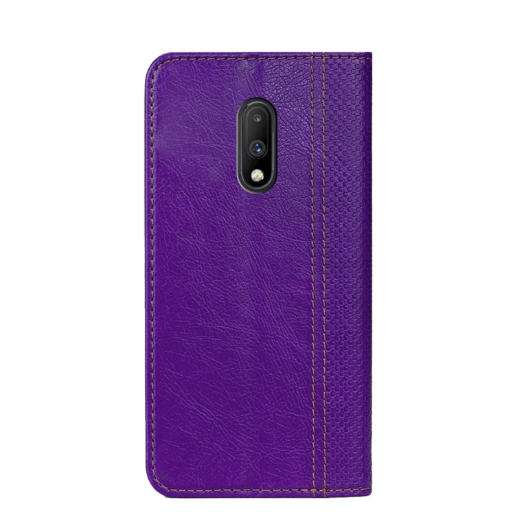 For OnePlus 7 Grid Texture Magnetic PU + TPU Horizontal Flip Leather Case with Holder & Card Slot