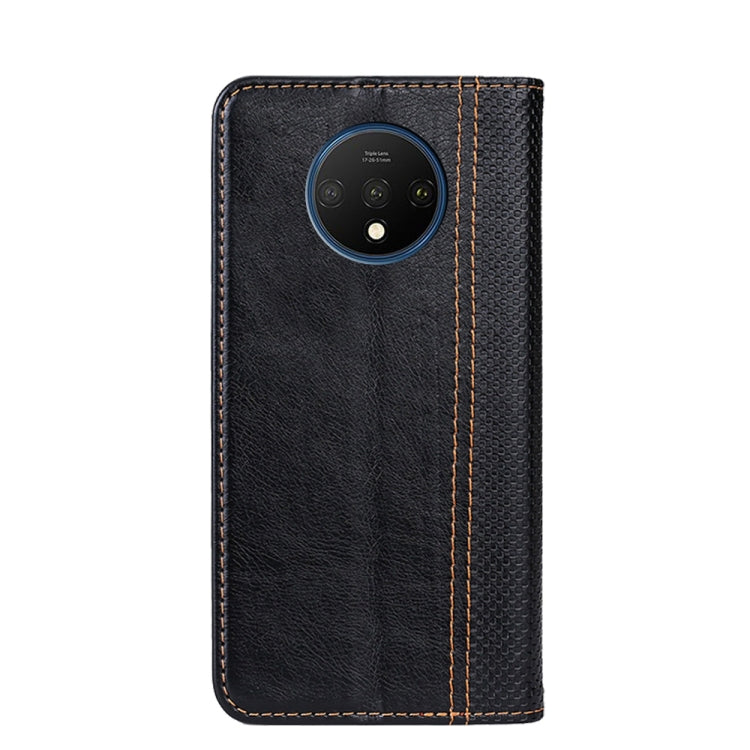 For OnePlus 7T Grid Texture Magnetic PU + TPU Horizontal Flip Leather Case with Holder & Card Slot