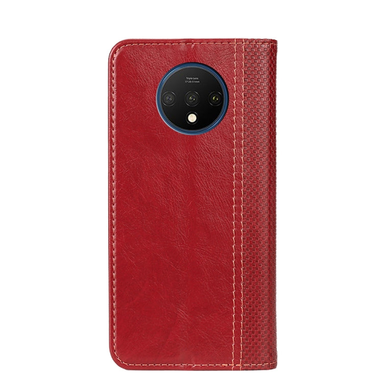 For OnePlus 7T Grid Texture Magnetic PU + TPU Horizontal Flip Leather Case with Holder & Card Slot