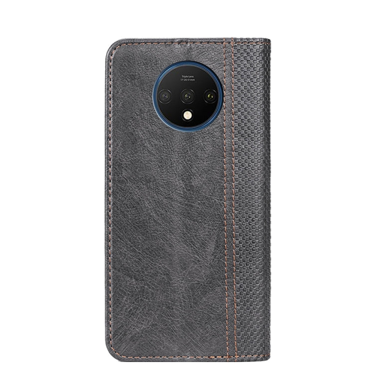 For OnePlus 7T Grid Texture Magnetic PU + TPU Horizontal Flip Leather Case with Holder & Card Slot