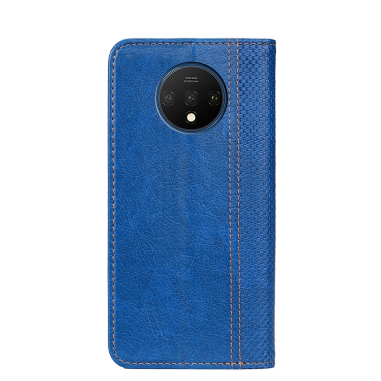 For OnePlus 7T Grid Texture Magnetic PU + TPU Horizontal Flip Leather Case with Holder & Card Slot