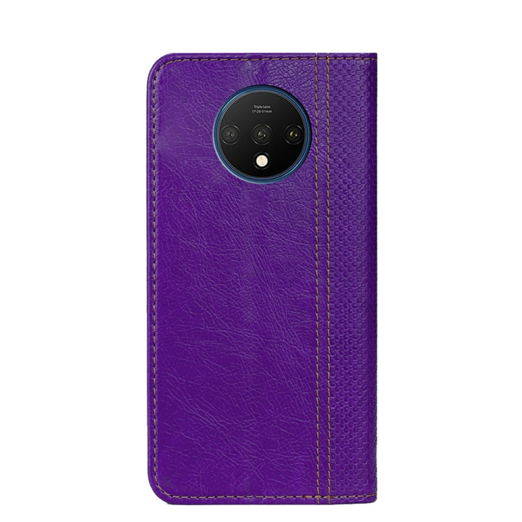 For OnePlus 7T Grid Texture Magnetic PU + TPU Horizontal Flip Leather Case with Holder & Card Slot