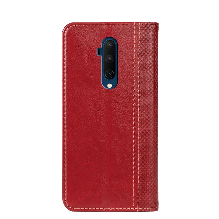 For OnePlus 7T Pro Grid Texture Magnetic PU + TPU Horizontal Flip Leather Case with Holder & Card Slot