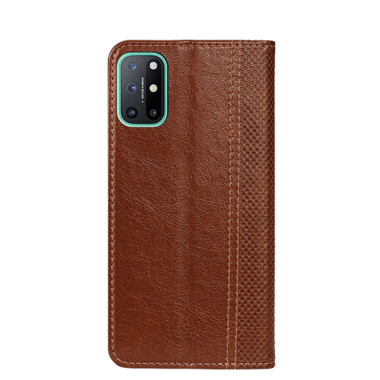 For OnePlus 8T Grid Texture Magnetic PU + TPU Horizontal Flip Leather Case with Holder & Card Slot