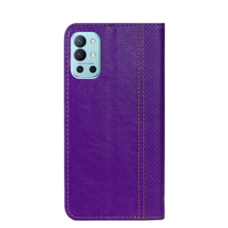 For OnePlus 9R Grid Texture Magnetic PU + TPU Horizontal Flip Leather Case with Holder & Card Slot