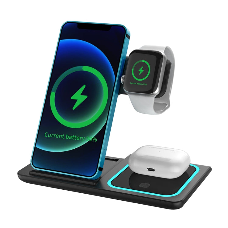 A10 3 in 1 23W Foldable QI Wireless Charger for Mobile Phones & Apple Watches & AirPods, with Ambient Light(Black)