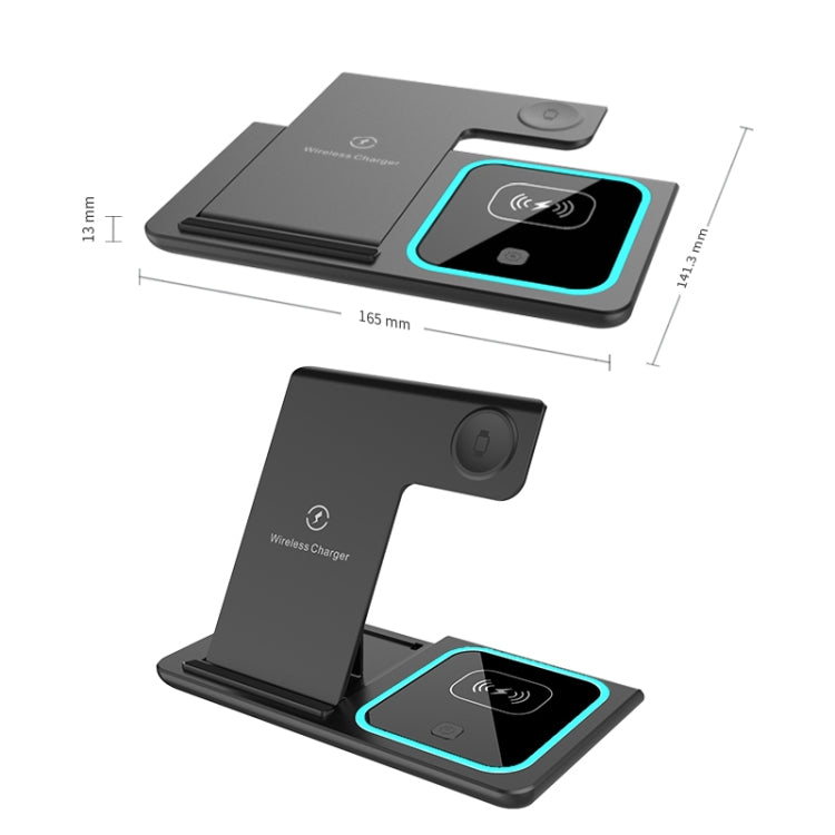 A10 3 in 1 23W Foldable QI Wireless Charger for Mobile Phones & Apple Watches & AirPods, with Ambient Light(Black)