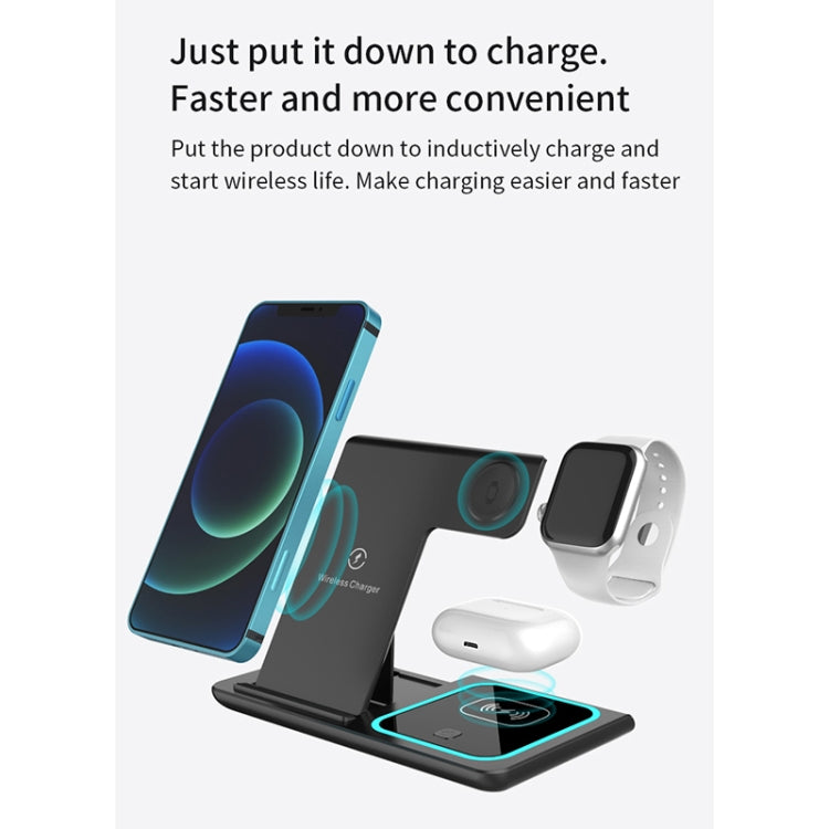 A10 3 in 1 23W Foldable QI Wireless Charger for Mobile Phones & Apple Watches & AirPods, with Ambient Light(Black)
