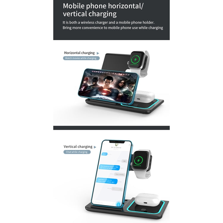 A10 3 in 1 23W Foldable QI Wireless Charger for Mobile Phones & Apple Watches & AirPods, with Ambient Light(Black)