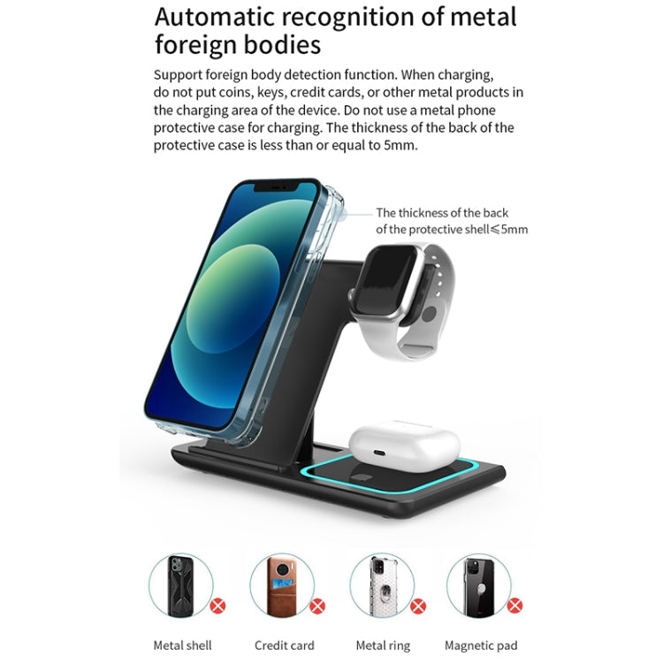 A10 3 in 1 23W Foldable QI Wireless Charger for Mobile Phones & Apple Watches & AirPods, with Ambient Light(Black)