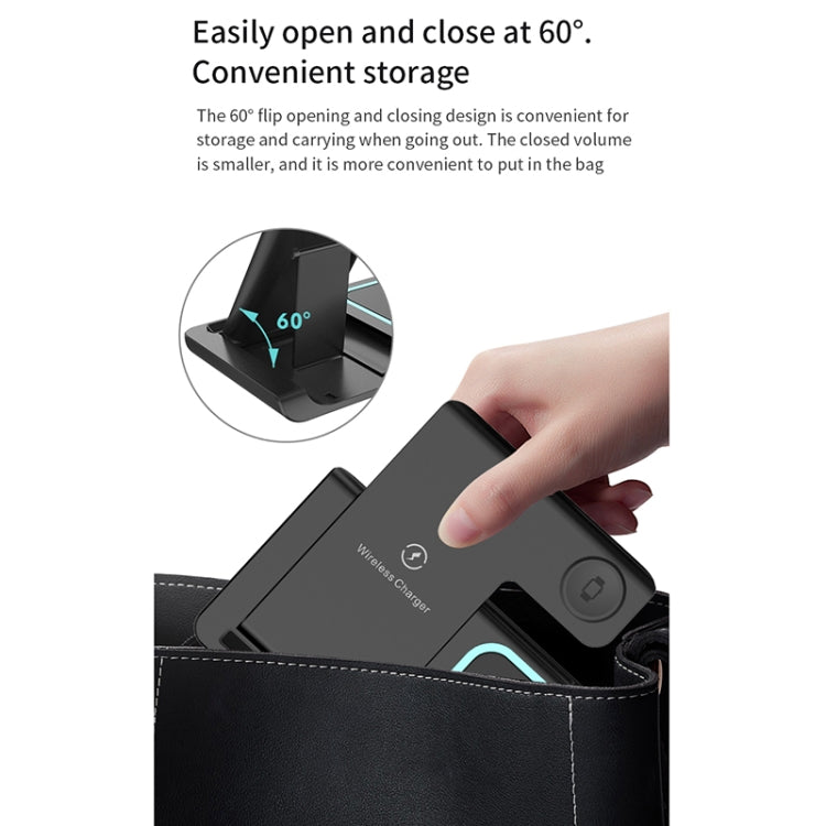 A10 3 in 1 23W Foldable QI Wireless Charger for Mobile Phones & Apple Watches & AirPods, with Ambient Light(Black)