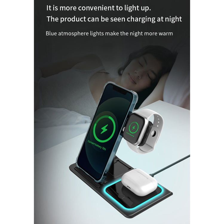 A10 3 in 1 23W Foldable QI Wireless Charger for Mobile Phones & Apple Watches & AirPods, with Ambient Light(Black)