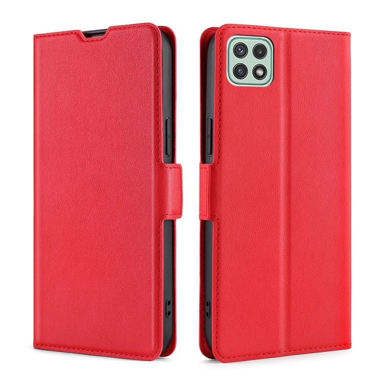 For Samsung Galaxy A22 5G Ultra-thin Voltage Side Buckle PU + TPU Horizontal Flip Leather Case with Holder & Card Slot