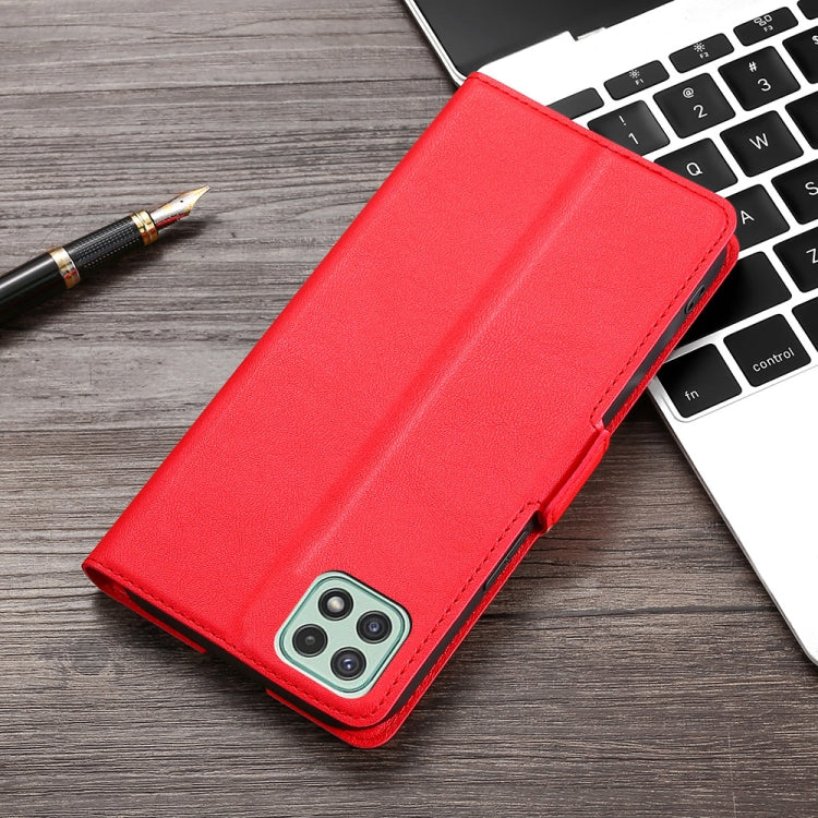 For Samsung Galaxy A22 5G Ultra-thin Voltage Side Buckle PU + TPU Horizontal Flip Leather Case with Holder & Card Slot