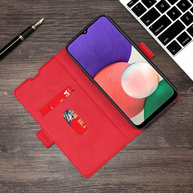 For Samsung Galaxy A22 5G Ultra-thin Voltage Side Buckle PU + TPU Horizontal Flip Leather Case with Holder & Card Slot