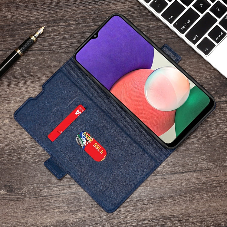 For Samsung Galaxy A22 5G Ultra-thin Voltage Side Buckle PU + TPU Horizontal Flip Leather Case with Holder & Card Slot