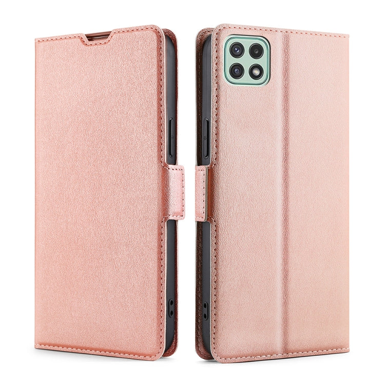 For Samsung Galaxy A22 5G Ultra-thin Voltage Side Buckle PU + TPU Horizontal Flip Leather Case with Holder & Card Slot