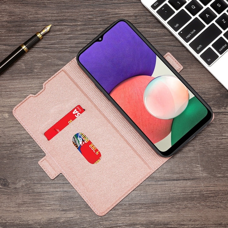 For Samsung Galaxy A22 5G Ultra-thin Voltage Side Buckle PU + TPU Horizontal Flip Leather Case with Holder & Card Slot